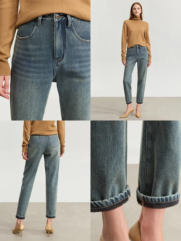 AMII-Jeans Minimalistes pour Femme, Pantalon Décontracté, Plus Smile Optics, Denim, Longueur Rinse, Pied Étroit, Hiver, Nouveau, FJ2023, 12324105