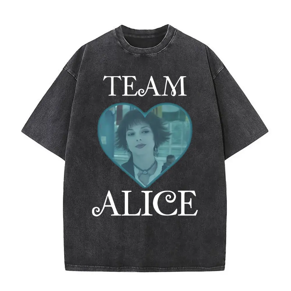 Washed Vintage Twilight Team Alice Cullen Graphic T Shirt Robert Pattinson Funny Meme T-shirt Men Women Fashion Oversized Tshirt