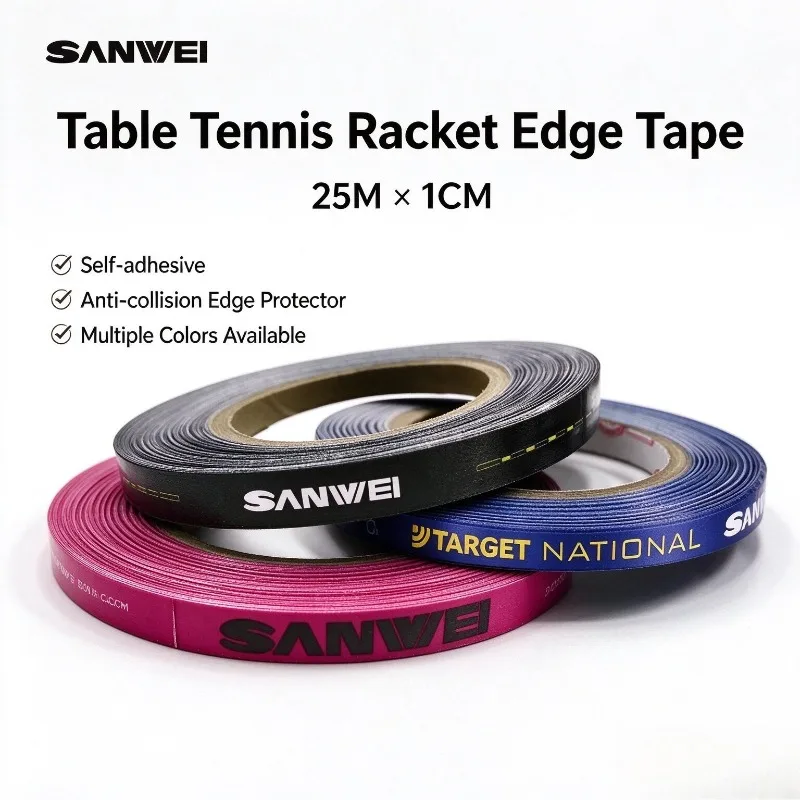 SANWEI 25m Length Table Tennis Racket Edge Tape Protection Strip Silk Fiber Self - Adhesive 1cm*25M Ping Pong Bat Accessories