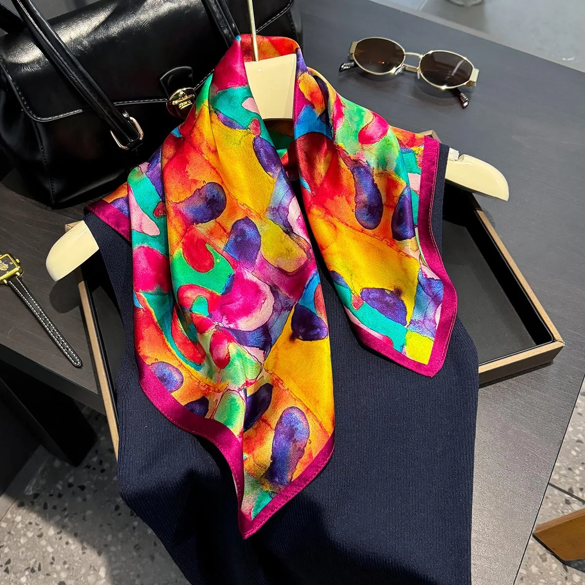 

100% Pure Silk Scarf Women Neck Hair Foulard Square Headband Scarves Bandana Fashion Hijab Print Poncho Scarves Pashmina 53cm