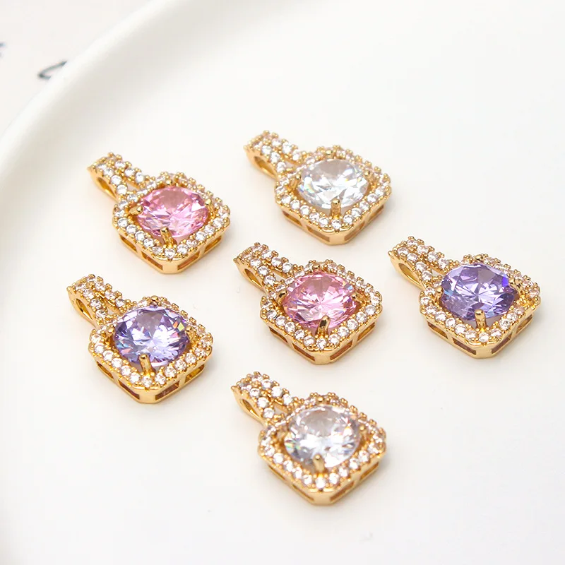 

18K Color Retention Real Gold Plated Copper 11*19MM Zircon Square Pendant Charms DIY Findings Jewelry Making Accessories