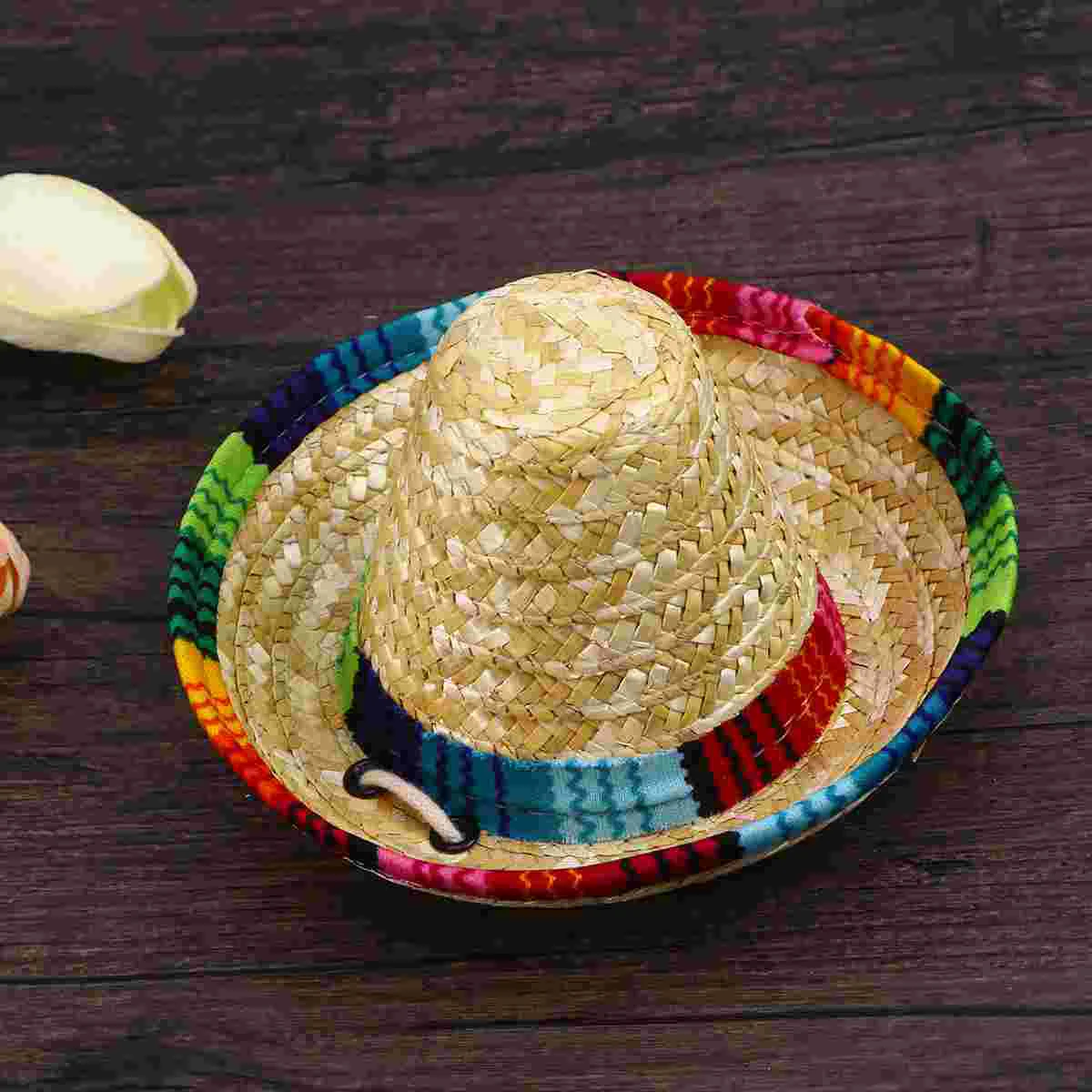 Straw Hat for Large Dog Poncho Chihuahua Cosplay Clothes Sombrero Cap Costume Mexican Party Supplies Small