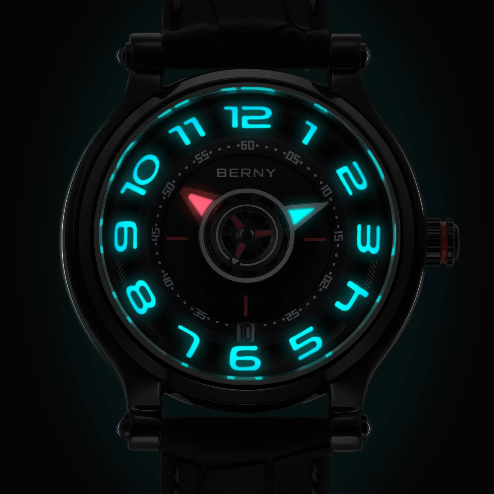 BERNY Automatic Men's Watch Sapphire AR Magnifying Lens Miyota 8215 Super Luminous Compass Tire Dial Watch Top Black Men Watches