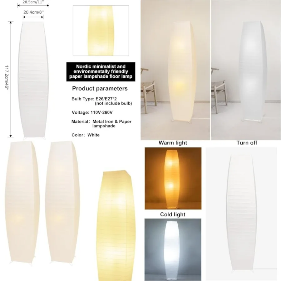 Paper Floor Lamp, Japanese Lamp with Rice Paper Lantern Shade, Minimalist Style Corner Floor Lamp for Bedroom, Office, Living R