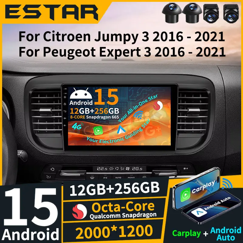 Wireless Carplay Android 15 For Citroen Jumpy III 3 SpaceTourer 1 For Peugeot Expert 3 2016 2017 2018 - 2021 Car Radio Octa Core