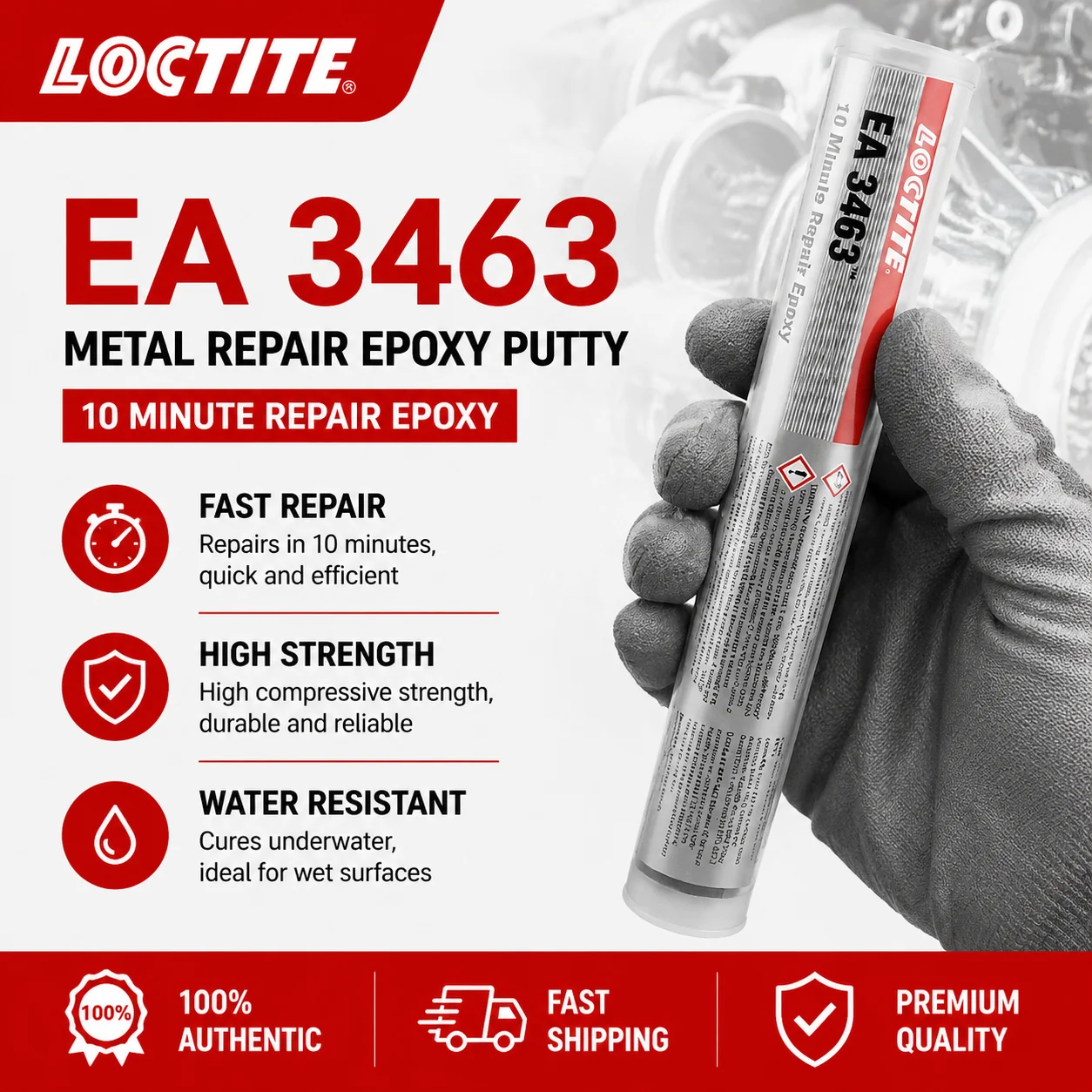 Loctite EA 3463 Magic Metal Stick 10 Min Repair Epoxy 113g Resin-Based Filling Compound for Home Auto Craft