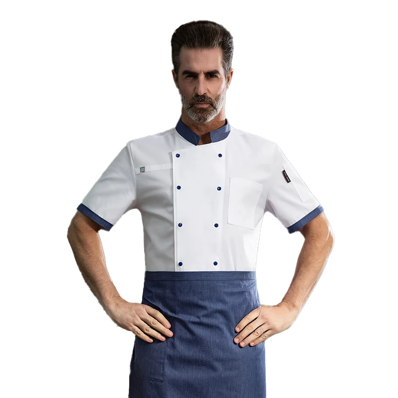 Camisa de cocinero de Hotel para hombre y mujer, ropa de trabajo transpirable, uniforme de servicio de Catering, abrigo de restaurante, chaqueta de Chef de cocina, ropa de verano