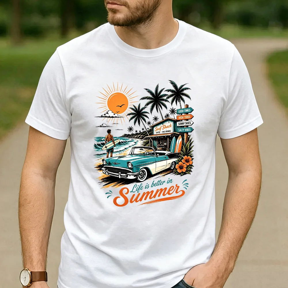 Retro Surf Shack Fan Gift T Shirt Vintage Classic Car Beach Surf Graphic Unisex Men Women Cotton Summer Vacation Daily Tops