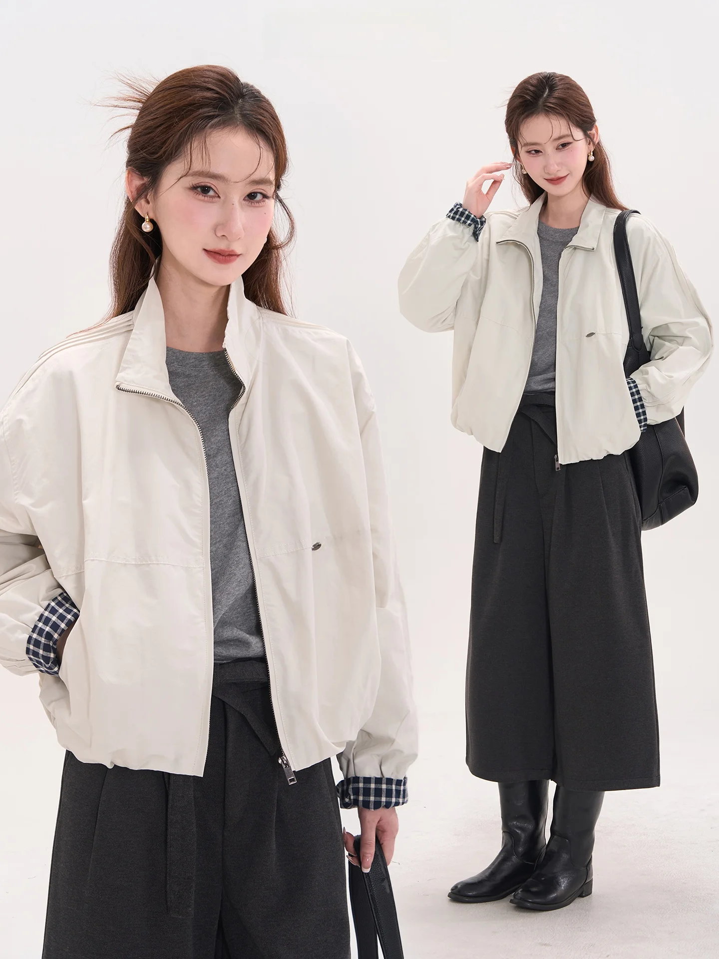 

Женская повседневная свободная куртка Heme Autumn Mist Rain с воротником-стойкой на молнии, хлопковая, с длинными рукавами, стандартный крой, верхняя одежда