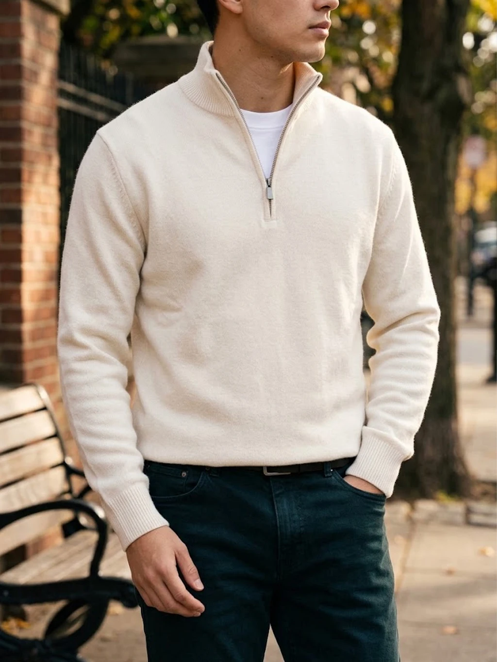 Neuer Herren-Strickpullover mit Reißverschluss, lässiger Stehkragen-Pullover, warmer Langarm-Pullover, einfarbiger Pullover, modischer Winterpullover für Herren – Detail 18