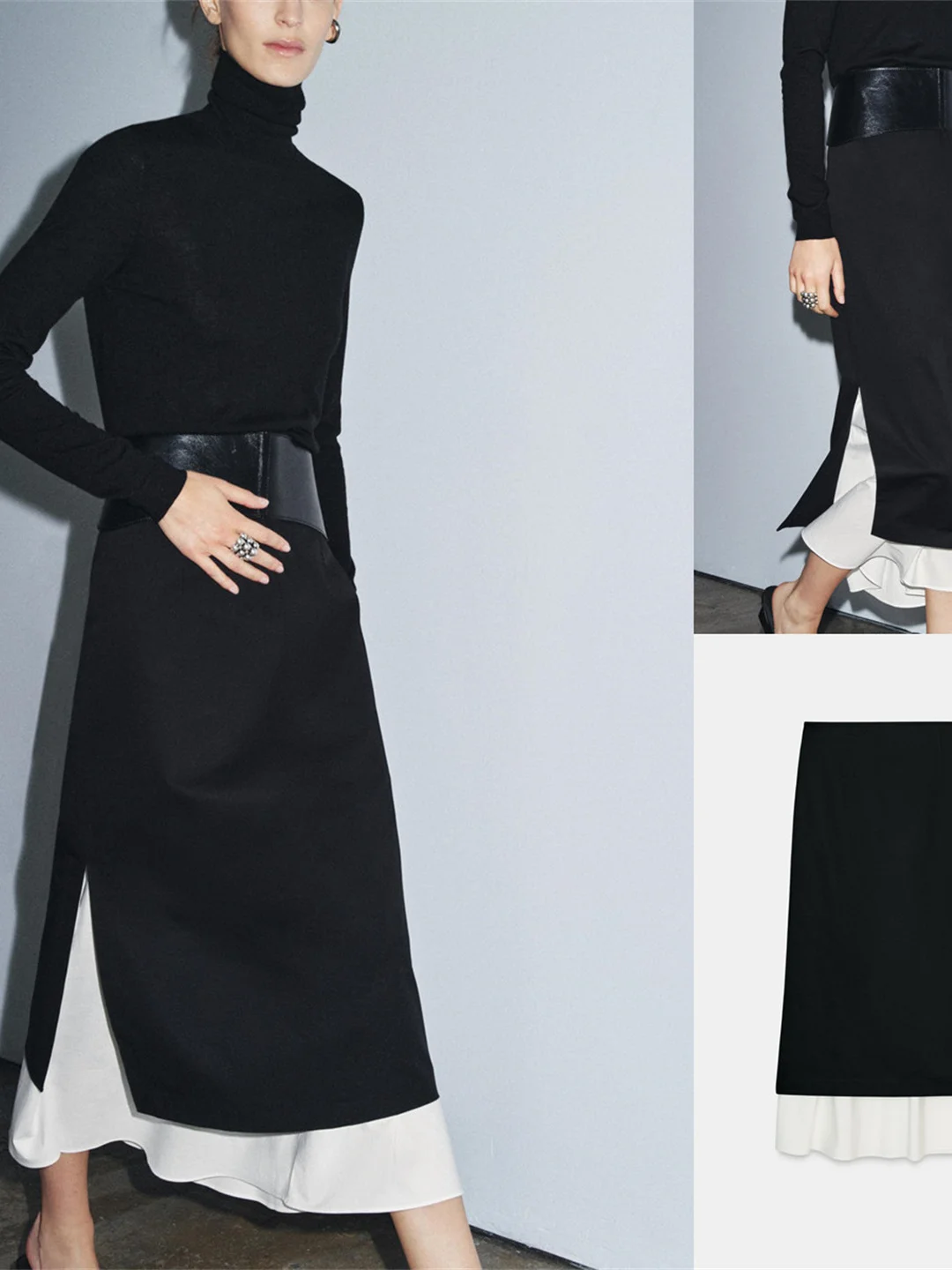 カジュアルなコットン混紡Aラインスカート、ミッドウエスト、パッチワークデザイン、レディースファッション、秋冬新作スカート