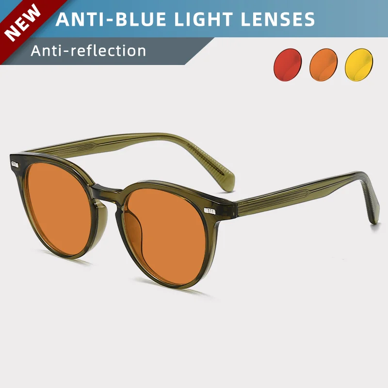 OKH Retro Oval Glasses Orange Lenses Anti Blue Light Filter for Women and Men Gaming Glasses Sleep Aid Glasses
