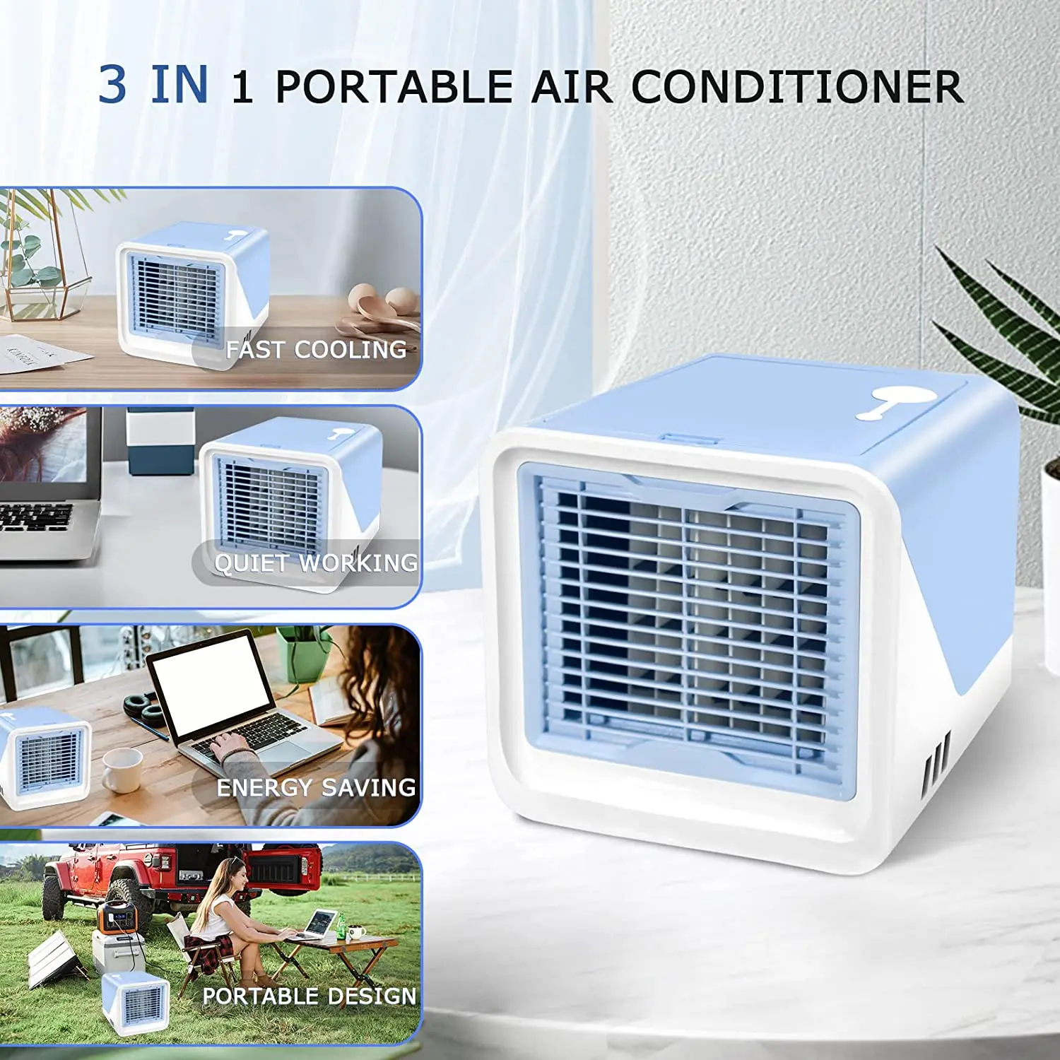 Portable Air Conditioner Air Cooler With 3-Speeds Mini Air Conditioner With LED Light Atomization Desktop Cooling Fan For Home