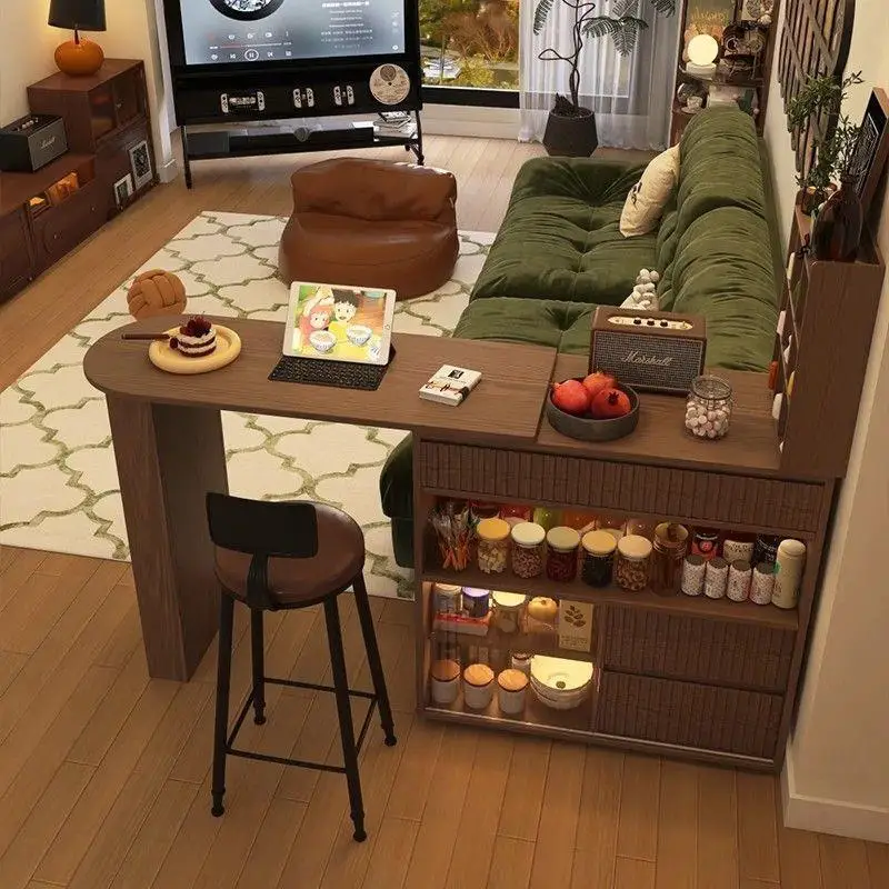 American retro home living room small bar cabinet dining table integrated bar counter telescopic bar table