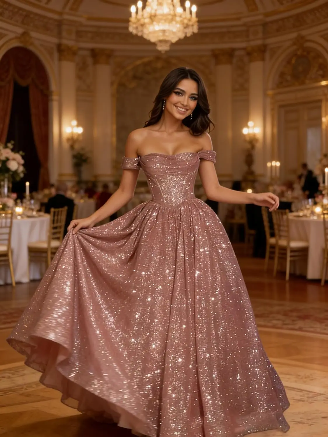 2026 Long Sparkly Sequin Tulle Prom Dress A Line Corset Formal Ball Gown Party Luxury Dress Off Shoulder Quinceanera Dress - Image 4