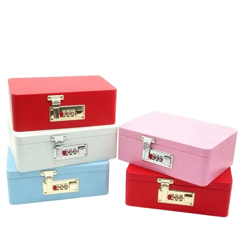 Empty Box Jewelry Case Organizer Combination Lock Password Lock Storage Box Metal Construction Flip Top Design Key Safe Box