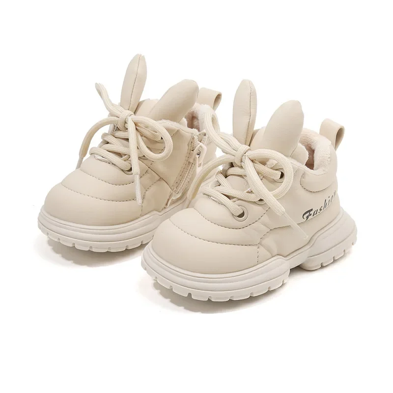 

Toddler Unisex Fashion Walking Shoes 2025 Winter Fleece Lined Cartoon Bunny Ears Kids Casual Sneakers