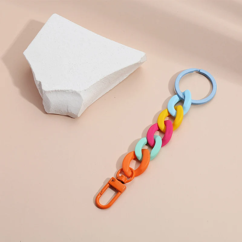 Colorful Keychain Acrylic Plastic Link Chain Keychain Creative Handmade Anti-lost Phone Key Ring For Women Girls DIY Gifts