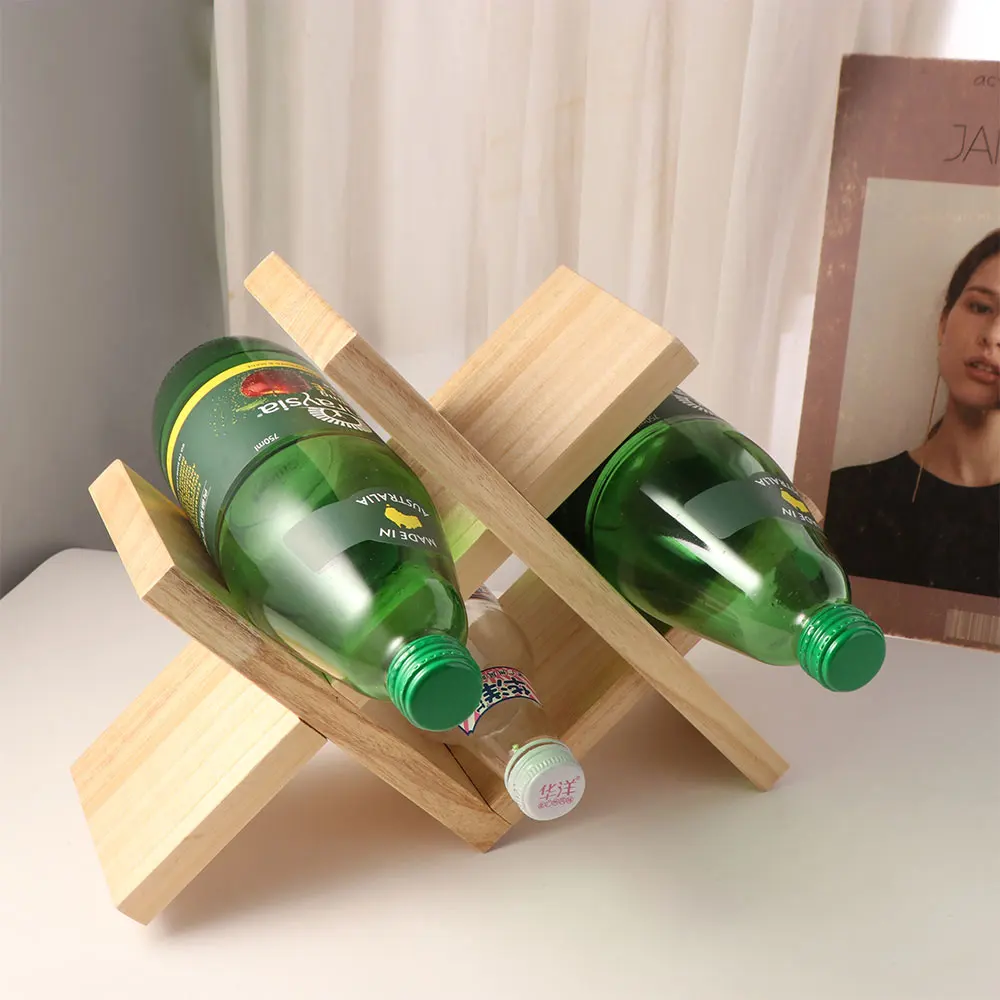 

Practical 4-Bottle Solid Wood Wine Rack Standing Decorative Wine Storage Shelf Space Saving Rustic Style Wine Display Rack Bar