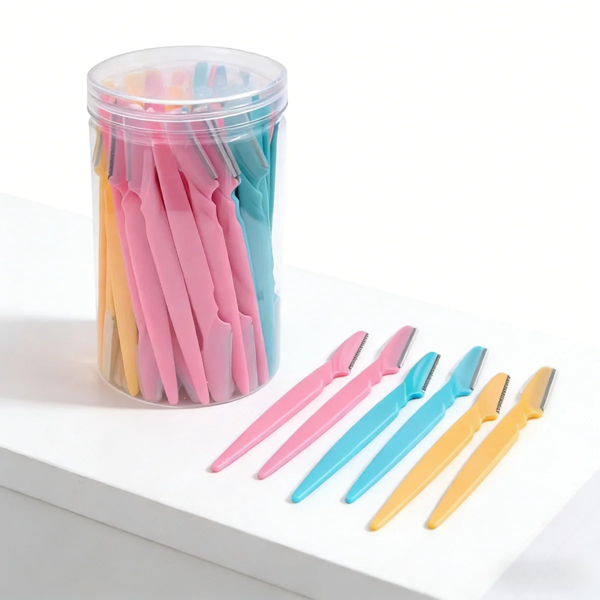 Augenbrauen-Rasierer-Set, 30/66-teilig, Gesichtshaarentferner, Sicherheits-Augenbrauentrimmer, scharfe Präzisionsklinge, langer Griff, Kunststoffformer, tragbar