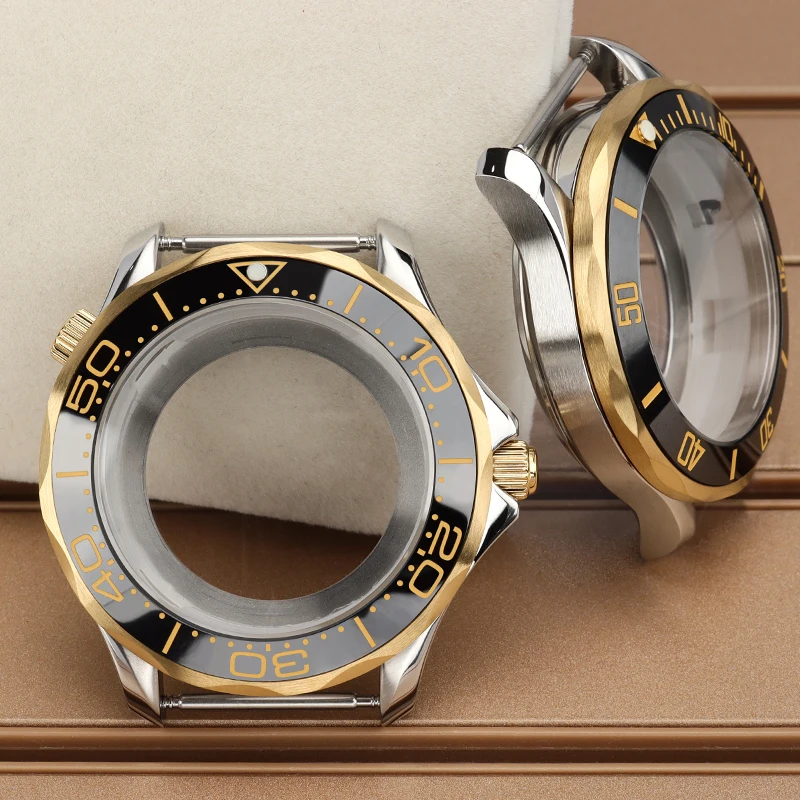 

Silver Gold 41mm High Quality Watch Cases Ceramic Bezel Sapphire For Mod Seamaster 300 Seiko NH34 NH35 NH36 NH38 31mm Dial 10ATM
