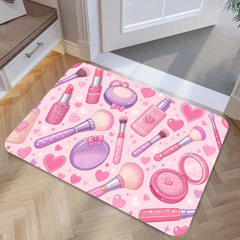 Pink Diamond Crown Nail Salon Doormat Luxury Manicure Hand Rhinestone Print Soft Entrance Rug Indoor Beauty Shop Front Door Mat