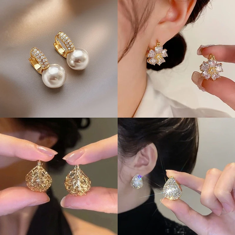 Fashion Trend Elegant And Exquisite Pearl Rhinestones Earrings For Women Jewelry Wedding Party Premium Gift