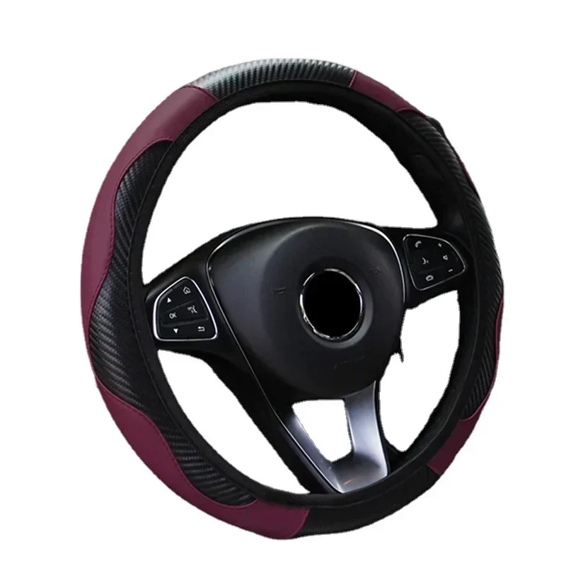 Car 37-38.5cm Steering Wheel Cover Breathable Anti Slip PU Leather Steering Covers Suitable Auto Decoration Carbon Fiber