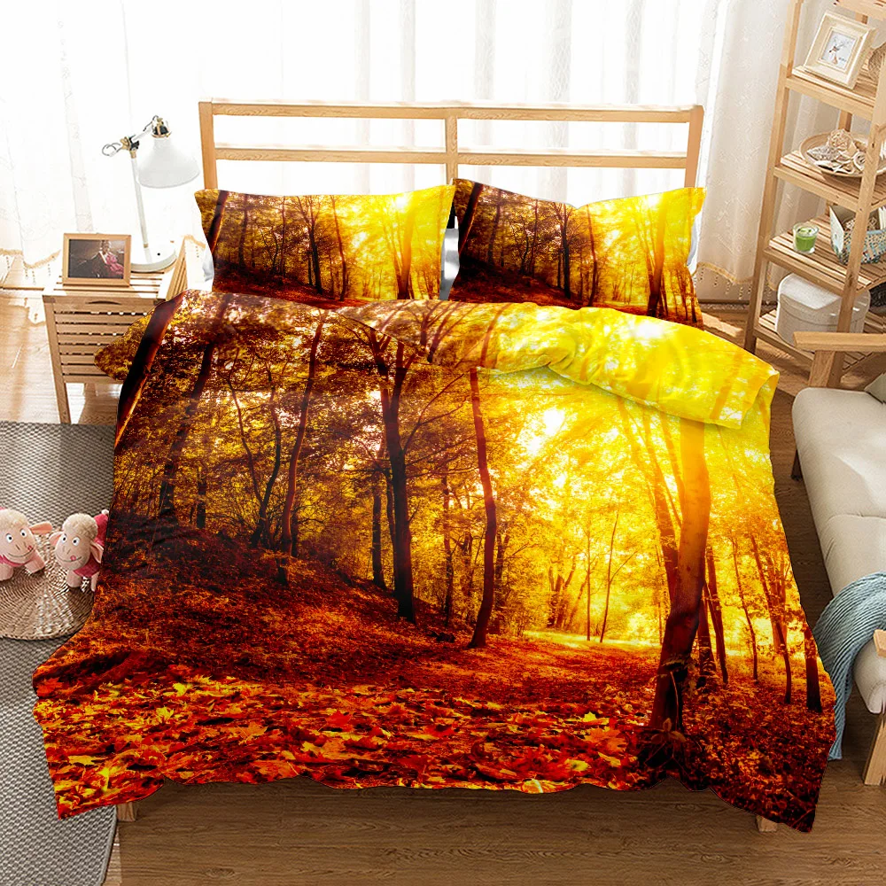 

Maple Woods 3D Duvet Cover Set UK Single Double Queen US Twin Full King Size Bed Linen Set