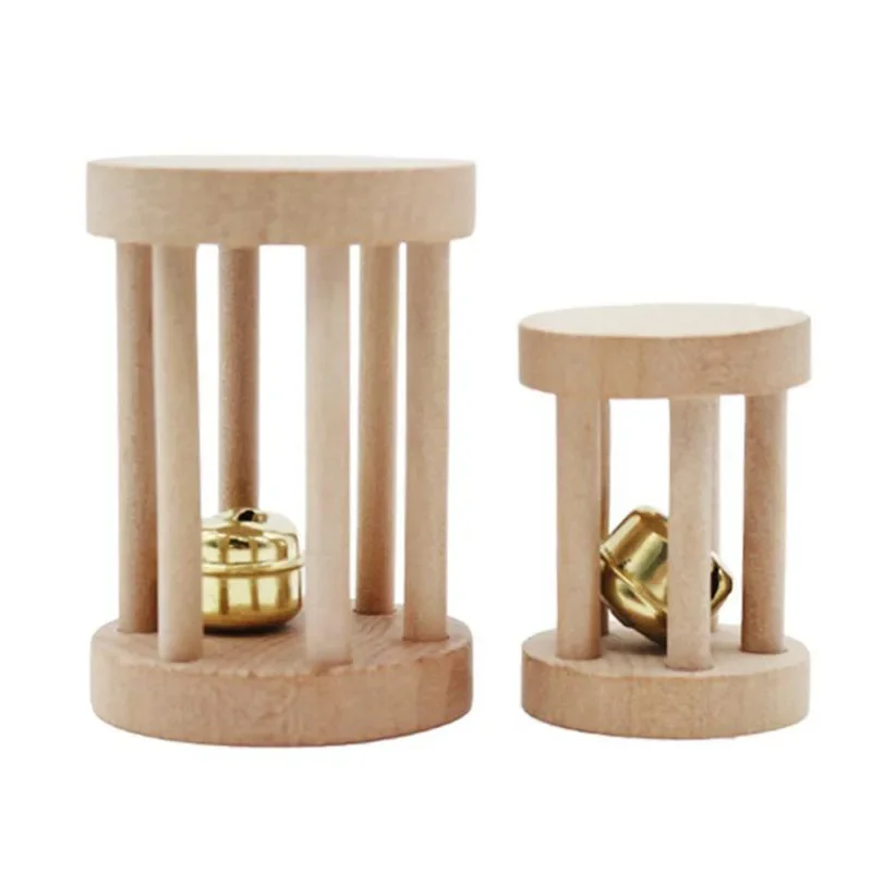 Natural Wood Pet Parrot Raw Wood Toy With Bell Squirrel Bird Hamster Branch Perches Chew Bite Toys Rings Funny Toy For Bird