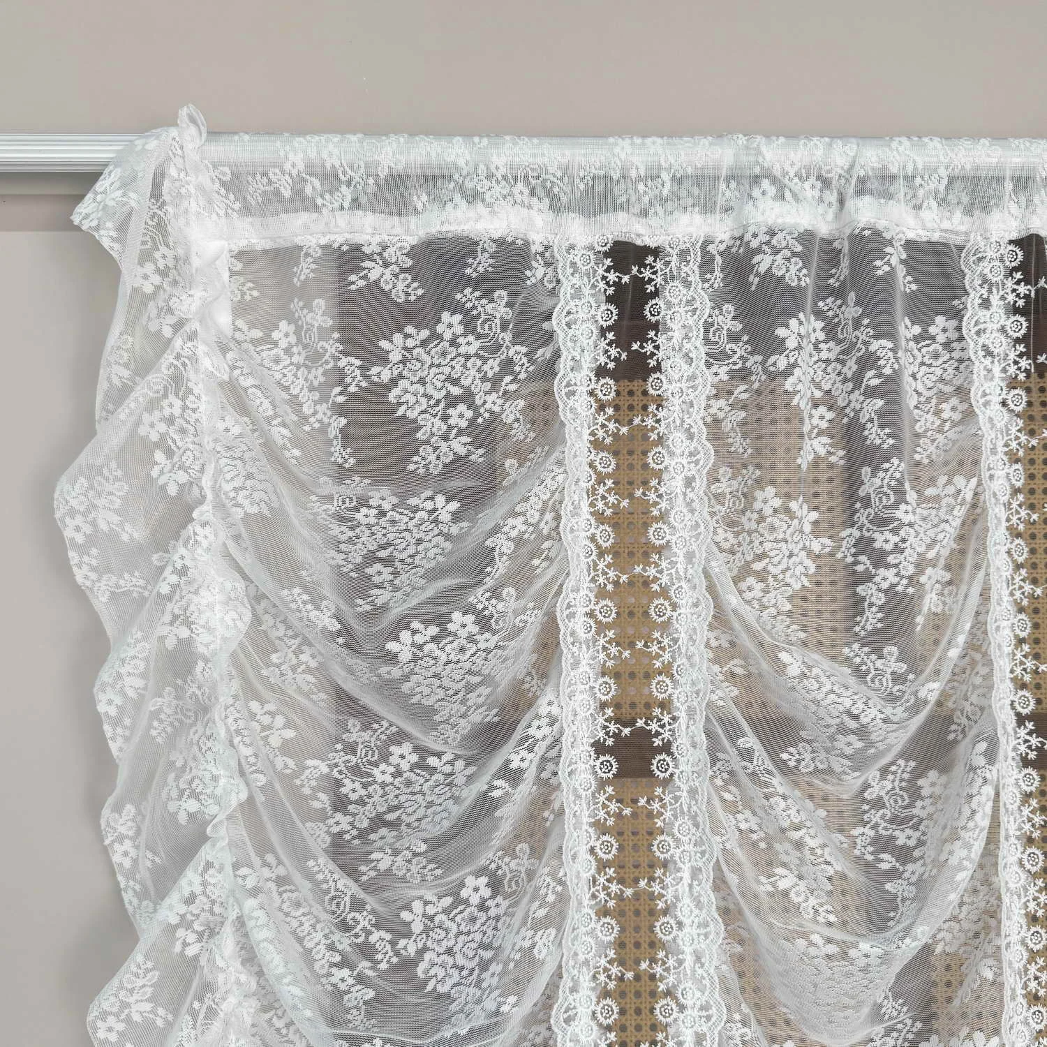 1PC Romantic White Lace Floral Ruffled Sheer Curtain for Living Room Gauze Window Drape Kitchen Study Home Decoration#E