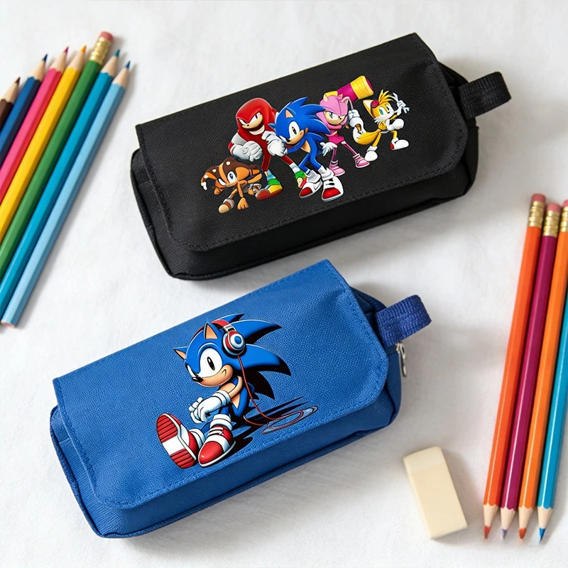 

Sonics Pencil Case Girl Boy Large Capacity Pen Case Student Pencil Bag Cartoon Anime Pencil Box Pouch Stationery School Supplies