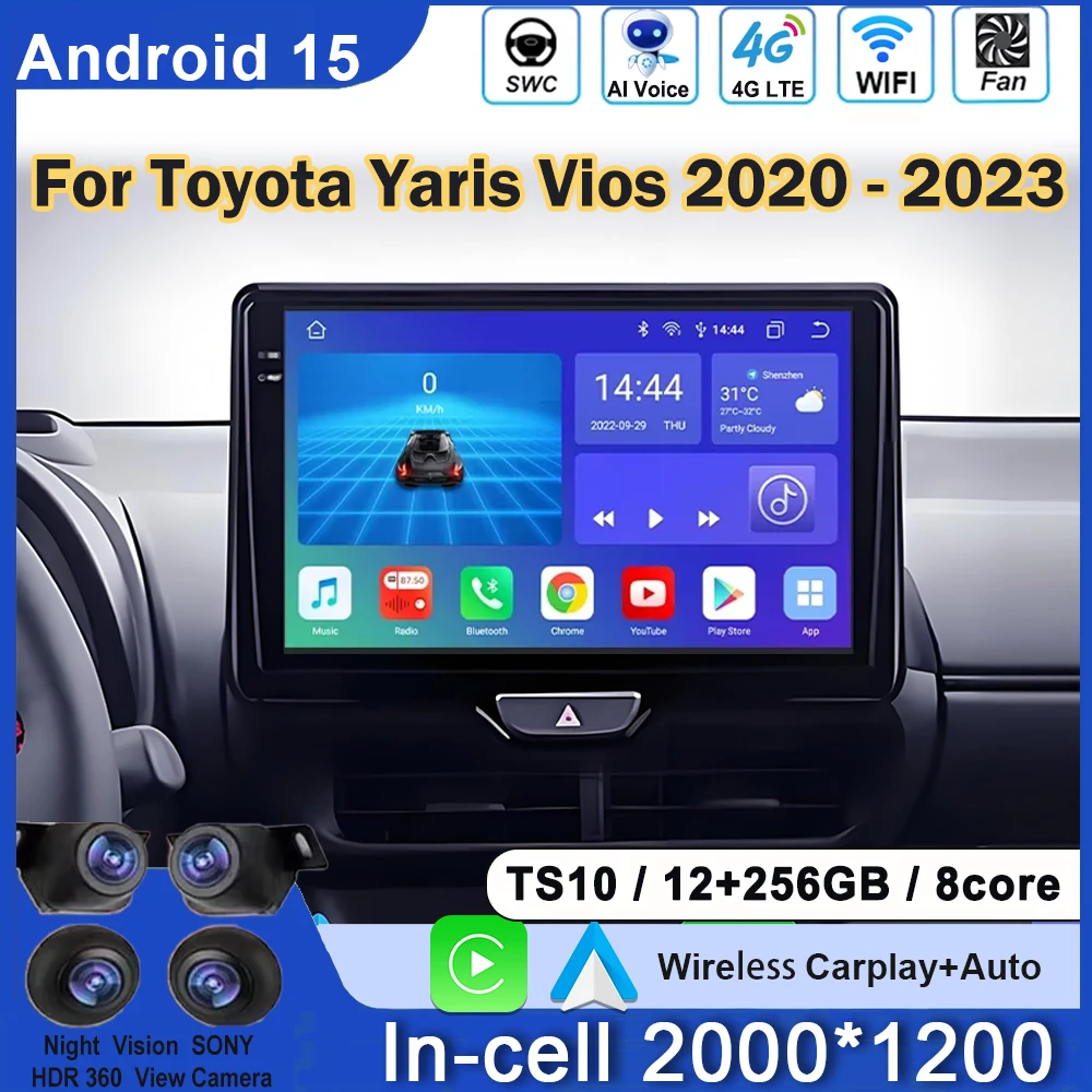 Android Carplay Auto For Toyota Yaris Vios 2020 - 2023 Right hand drive Car Radio Multimedia Video Player GPS Navigation 2Din