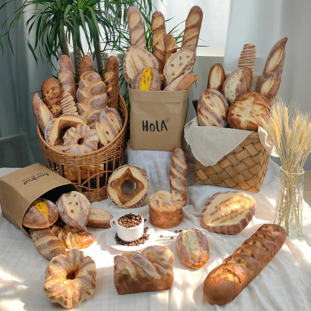 New Fake Baguette & Artisan Bread Model, Sweet Cute Artificial Food Prop for Bakery Window Kitchen Room Display Photo Shooting