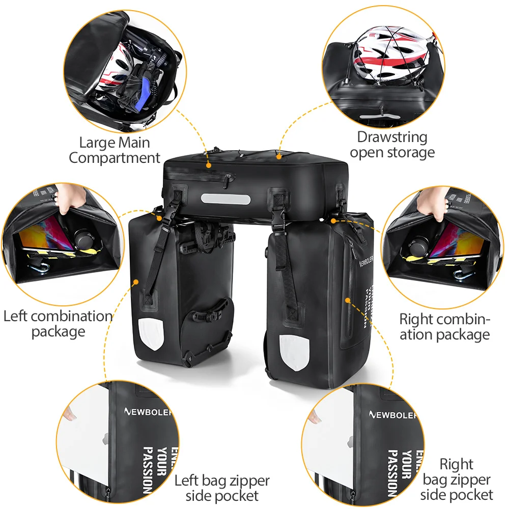 NEWBOLER Fahrradtasche 3 in 1 Fahrradtasche 74L Große Kapazität Wasserdichte Fahrradtasche Fahrrad-Gepäckträgertasche Fahrrad-Gepäcktasche – Detail 8