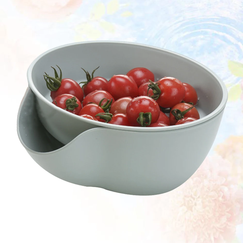 

Double Layer Drain Basket Fruit Vegetable Washing Storage Rack Household Kitchen Tool Dual Handle Nordic Blue