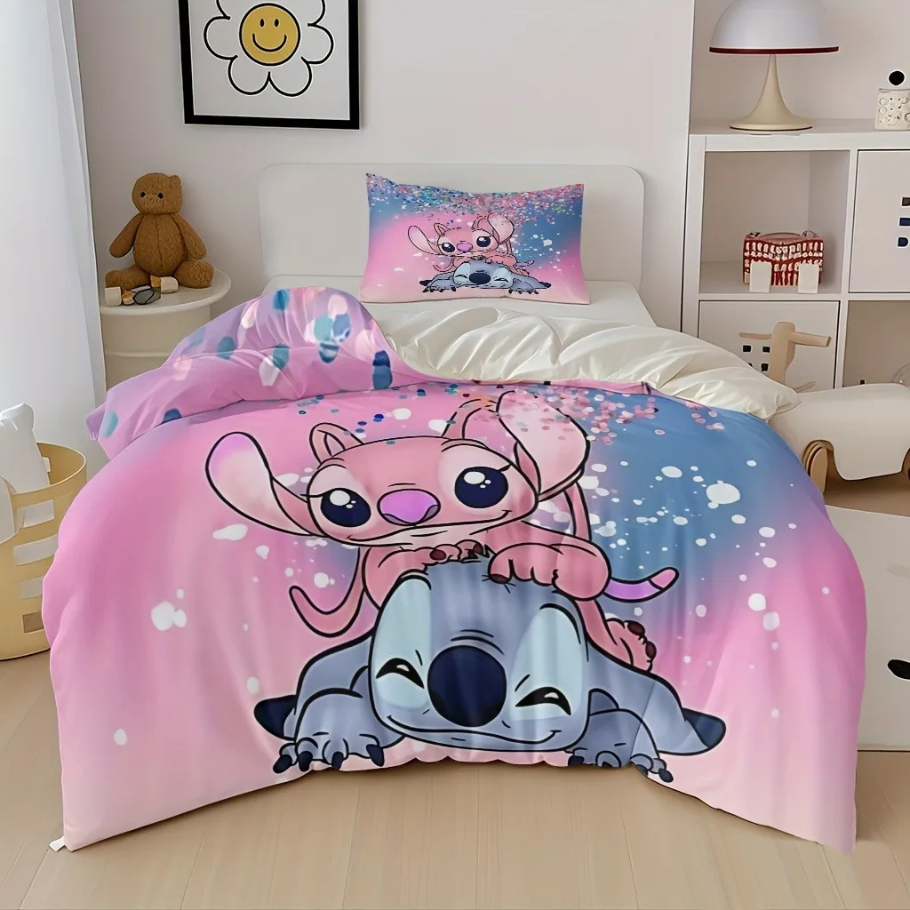 Parure de lit imprimée Stitch, housse de couette, cadeaux de noël, dessin animé Comforte, avec taie d'oreiller, adapté aux enfants et aux adultes