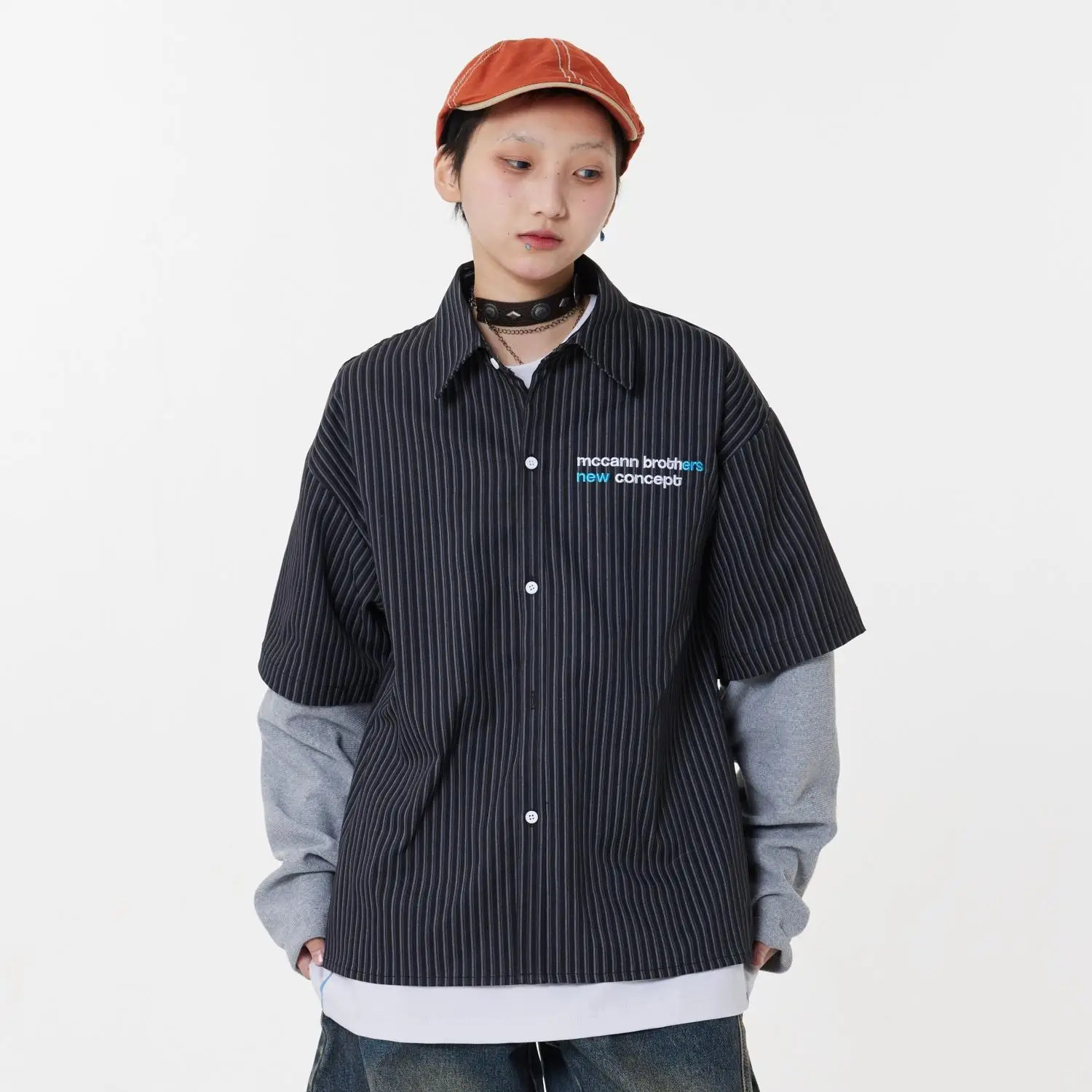 

Оригинальная американская уличная полосатая рубашка Adow Pl с длинным рукавом, весенняя верхняя одежда свободного кроя из полиэстера, повседневная