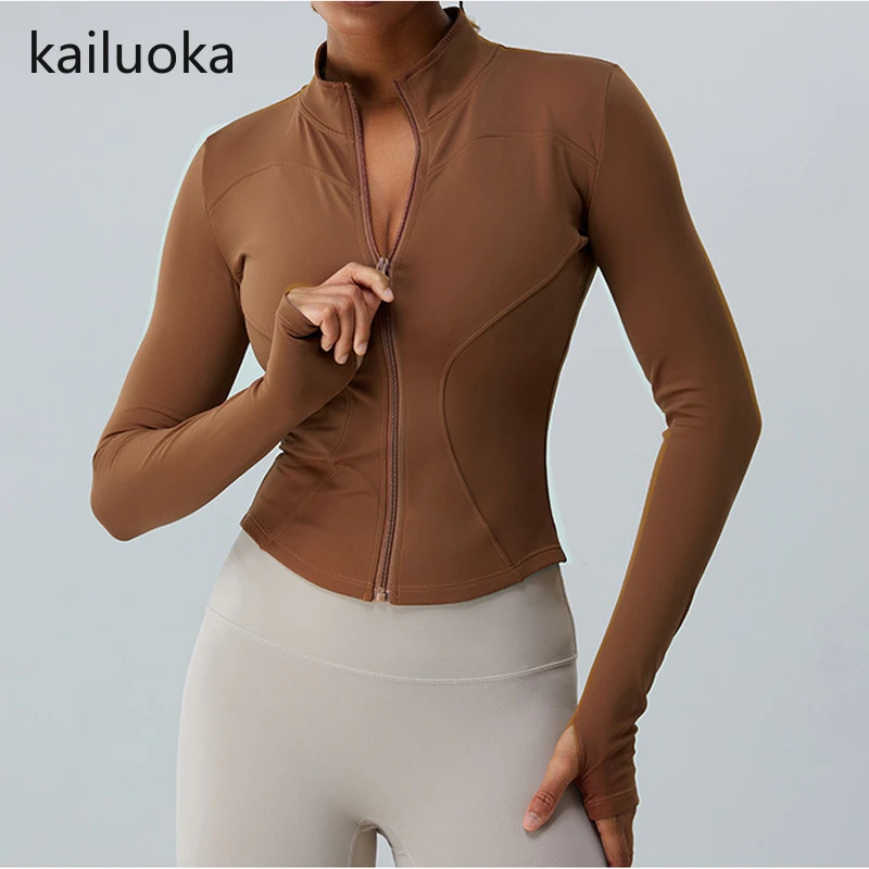 

Solid Color Women Hooded Sports Jacket Padded Warm Yoga Coat Top Zipper Fitness Leisure Define Jacket Running Gym Sportswear
