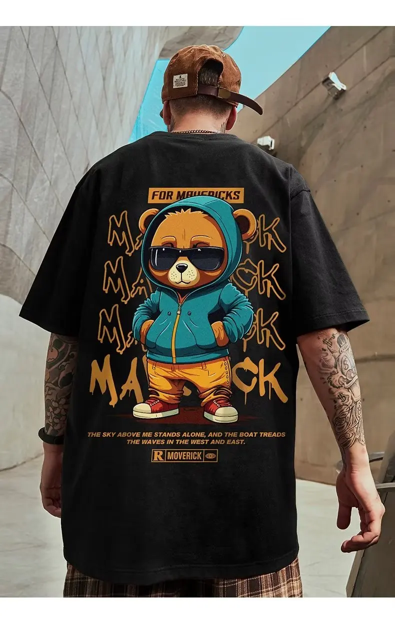 

3D Summer Fashion Bear Pattern Printed Men's T Shirt Round Neck Loose Top Breathable Comfortable Casual Oversized Men's Clothing