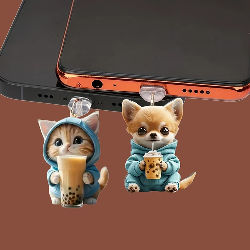 Cute 2D Cat Phone Anti Dust Cap Charge Port Plug For Phone Type C Dust Protection Stopper Accessorie