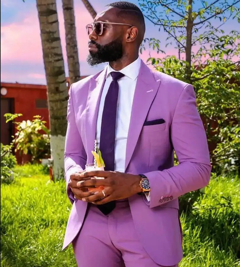 Purple Mens Suits 2 Pieces Wedding Prom Tuxedos Groomsmen Blazer Suit Fashion Men Business Party Costume Homme Mariage