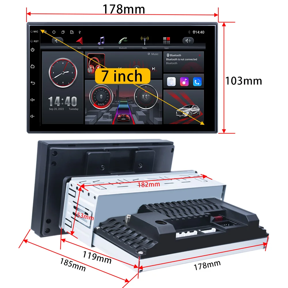 X-REAKO 1din Android12 7\'\' Car Radio Car Multimedia Player Wireless Carplay GPS Navigation Autoraido WIFI 360°Rotatable 4G 3+32G