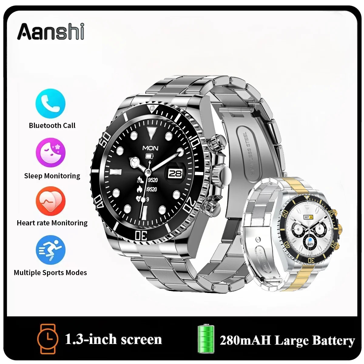 

Aanshi High-End Men's SmartWatch AW12 2025 Luxury watches men Bluetooth Call 24H Health Monitoring Business men's Smart Watch