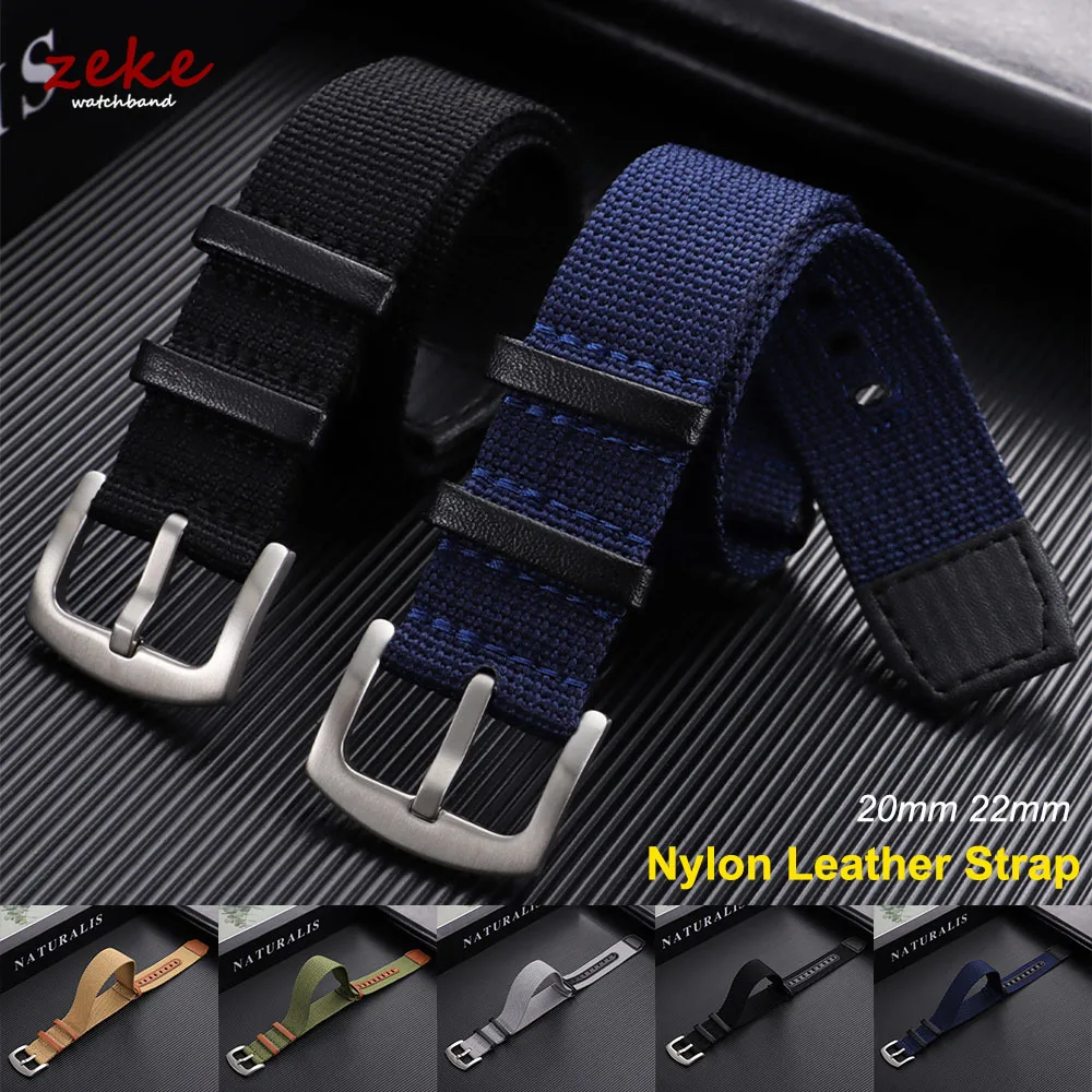 

20mm 22mm Nylon Genuine Leather Watch Strap for Hamilton Khaki Field Watch Green, Black, Gray Men's Outdoor Sports Watch Band