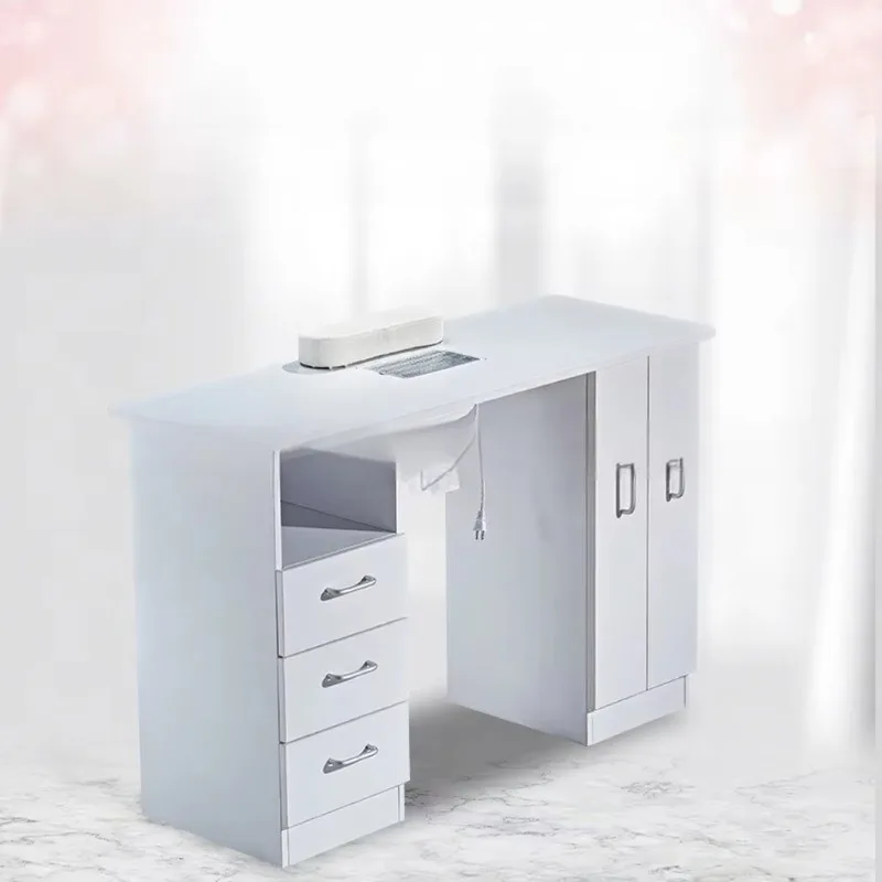 Fashionable Modern Simple White Commercial Manicure Station Multi-Layer Storage Cabinet Vacuum Cleaner Economical Nail Table