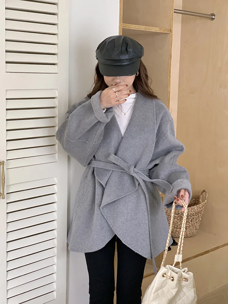 

2023 Reverse Season South Korea East Gate Double Sided Fleece Coat Women's Short Fashion Ruffle Collar Lace Wool Coat