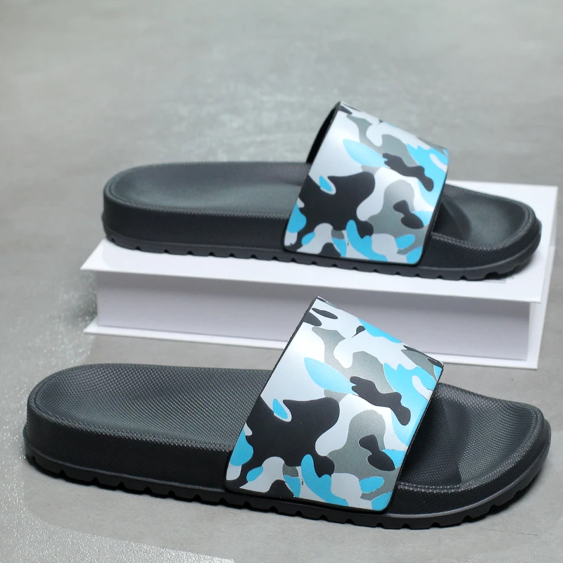 Camouflage Print Slide Sandals Anti Slip EVA Open Toe Slides Casual Indoor Shower Outdoor Beach Pool Slippers for Men 4 Colors