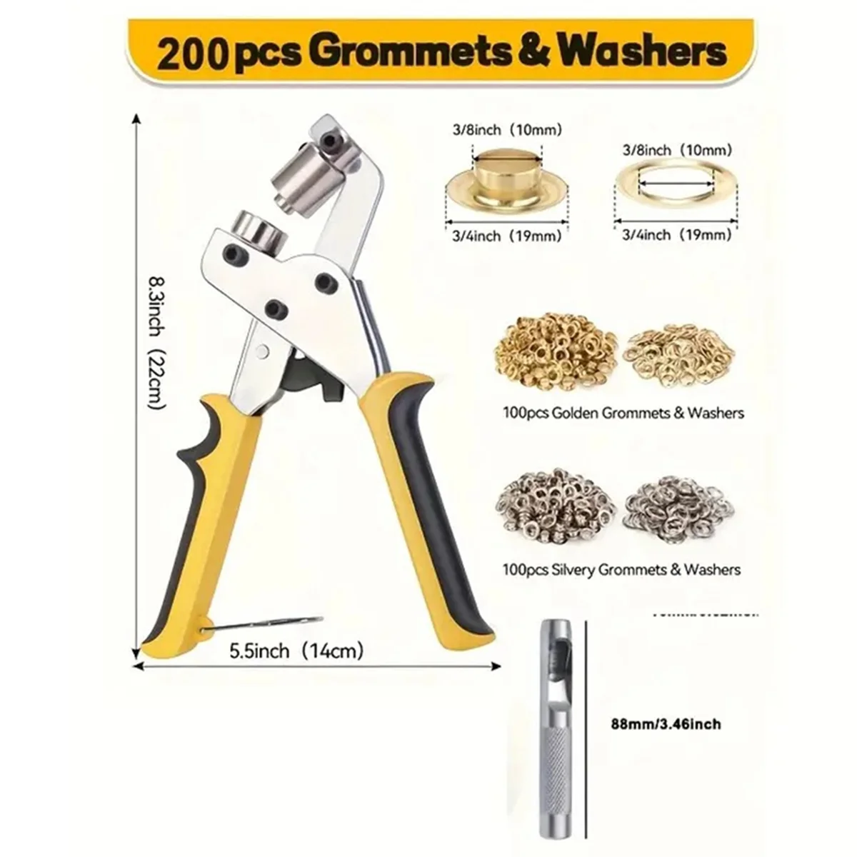 

ABNJ 3/8 дюйма, 10 мм, набор плоскогубцев для люверсов, ручные дыроколы с 200 наборами люверсов для кожаной холщовой одежды