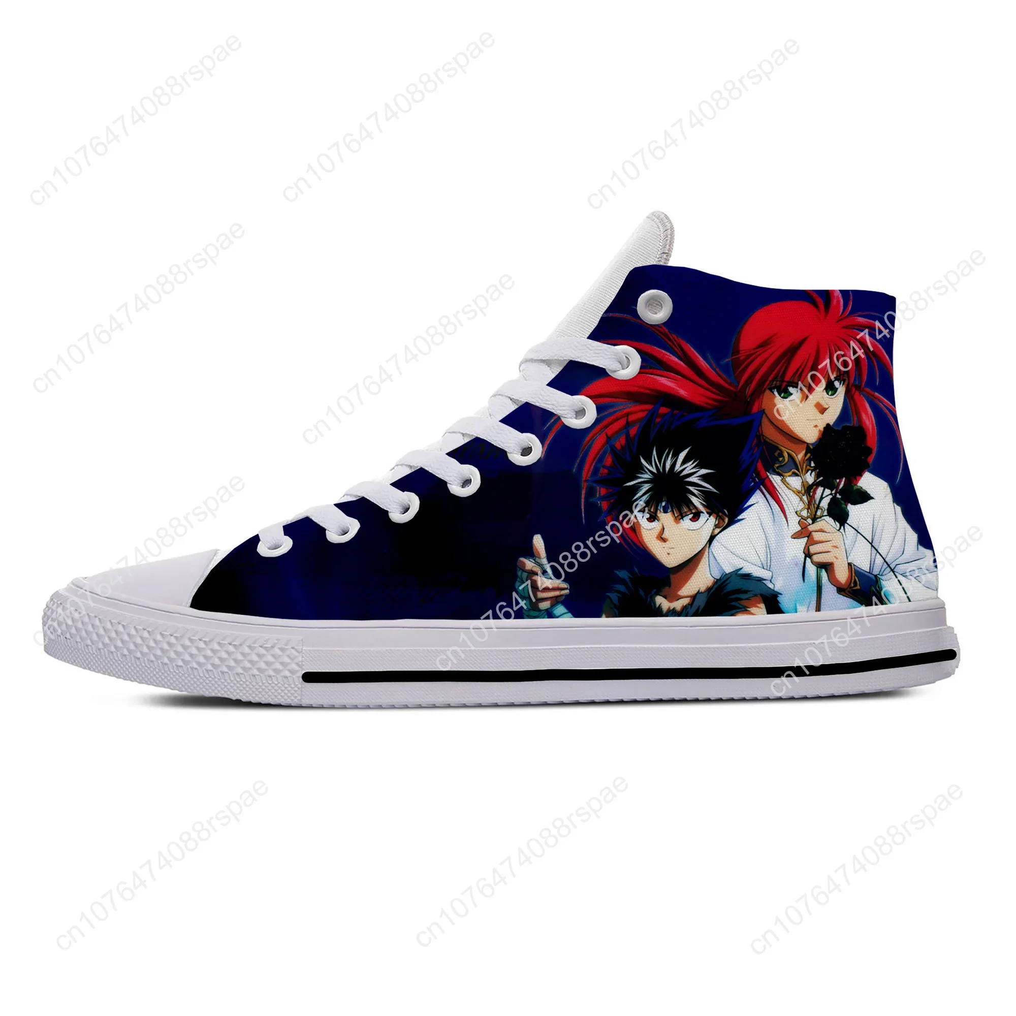 Japanese Anime Manga Cartoon Yu Yu Hakusho Funny Casual Cloth Shoes High Top Lightweight Breathable 3D Print Men Women Sneakers